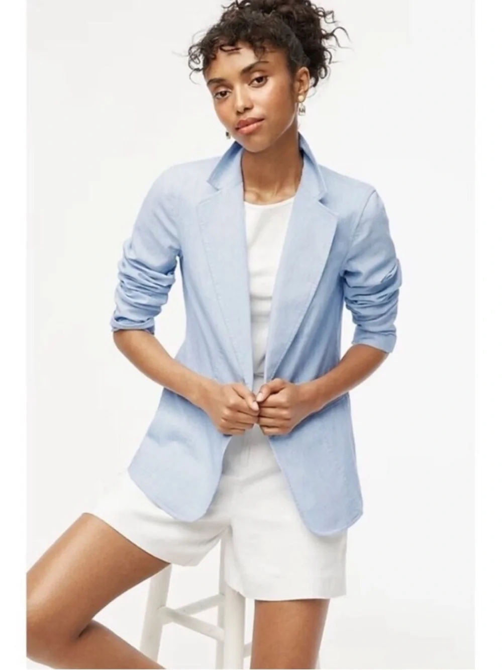 J. Crew Blue Striped Cotton Linen Blend Relaxed Stretch One Button Blazer 14 - Picture 4 of 10